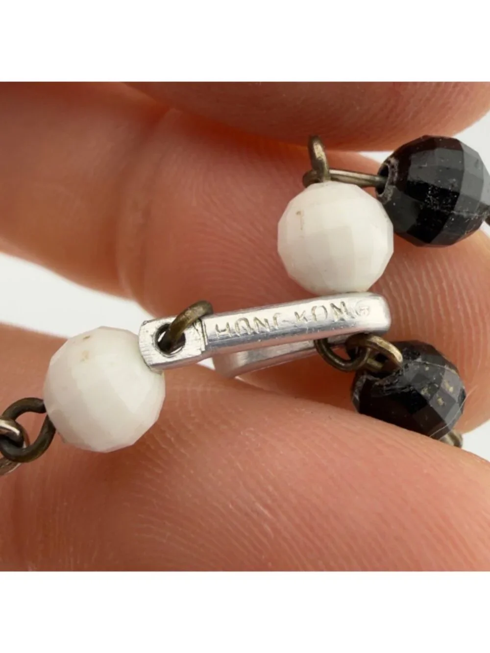 Vintage Black White Multi Strand Beaded Necklace Matching Clip On Earrings